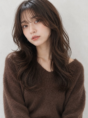 ゆる巻き 暗髪 グレージュ ロングレイヤー 20代 髪質改善