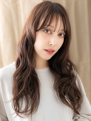 グレージュブラウンウェーブパーマエアリーロング20代30代