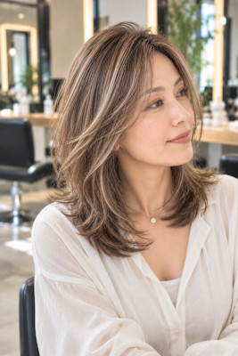 白髪ぼかし×透明感カラー大人レイヤーミディアム30代40代