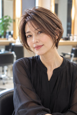 白髪ぼかし×ショートボブ大人の艶髪カラー30代40代