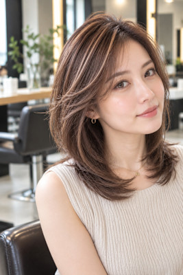 白髪ぼかし×透明感ブラウンレイヤー大人艶髪