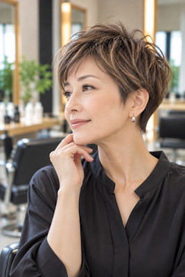 白髪ぼかし×ハイライト大人ショート艶カラー