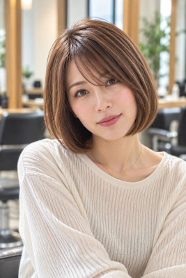 部分縮毛矯正で自然にまとまる艶ボブ