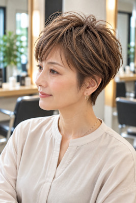 大人女性のふんわりショートパーマ