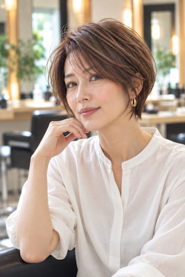 大人女性のふんわりショートパーマ