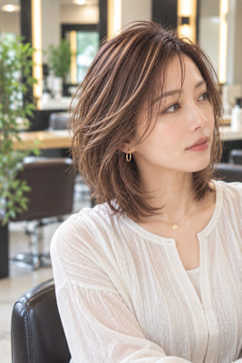 大人女性のコテ巻き風やわらかパーマ
