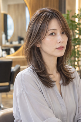 大人女性の上品なコテ巻き風パーマ