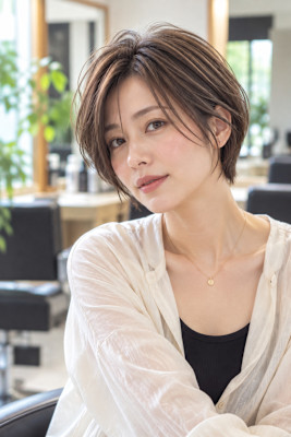 大人可愛い丸みショートパーマスタイル