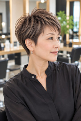 大人女性の品格を引き立てる白髪ぼかしショート