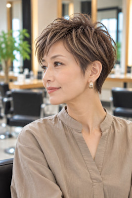 立体感と透明感を楽しむ大人の白髪ぼかしショート