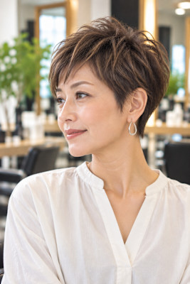 大人女性に似合うふんわりショートパーマ