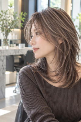 大人女性のコテ巻き風柔らかレイヤーパーマ