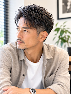 大人の色気を演出する無造作メンズパーマ