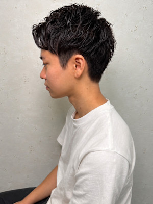 メンズショート ツーブロック アップバング サイドパート