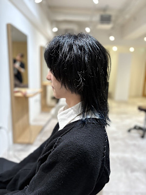 20代30代40代◎イメチェンメンズロングウルフブルーブラッ