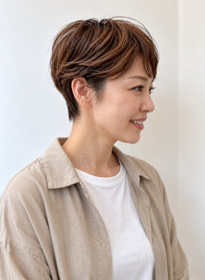 【藤枝】大人可愛い丸みショート×ブラウン