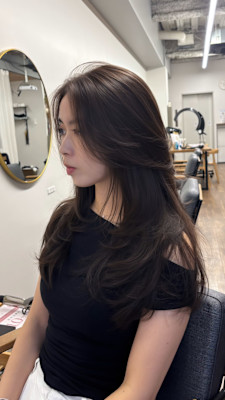 韓国風ハイレイヤー×艶ブラウンベージュ
