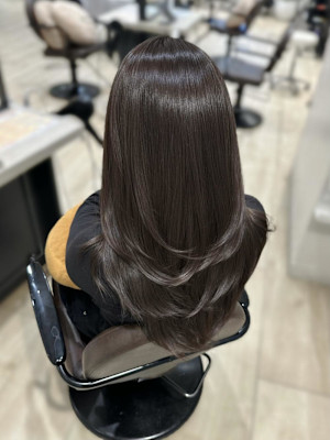 ロングレイヤー レイヤーカット ショコラブラウン ワンホン
