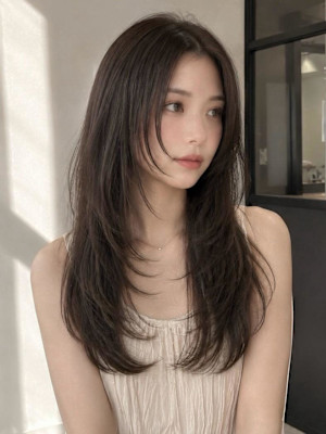 ダブルカラー内巻きロングヘアバタフライカットおくれ毛カット◎