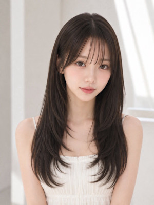 韓国風パーマ薄め前髪ワンホンヘア顔まわりレイヤーくびれヘア☆