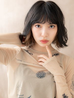 デザインカラーアンニュイヘアゆるふわボブパーマ10代20代