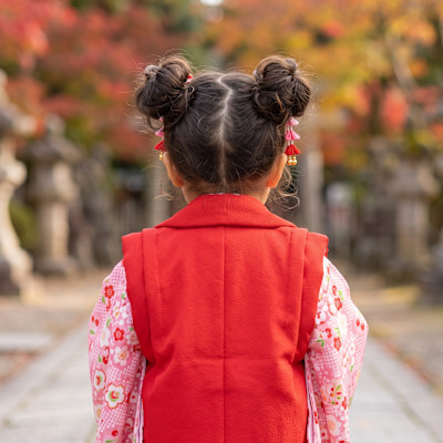 【七五三】3歳定番♪ふわふわツインお団子＆赤被布