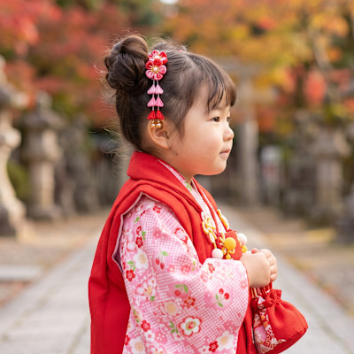 【七五三】3歳定番♪ふわふわツインお団子＆赤被布