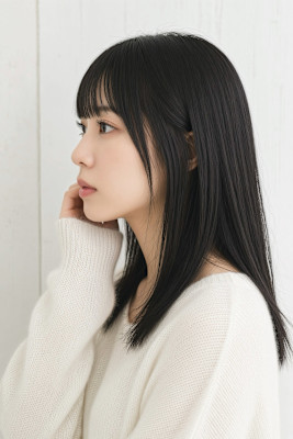 自然体がお洒落な黒髪ナチュラルレイヤーミディ