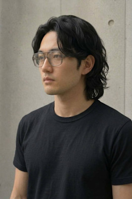 知的な印象を演出するニュアンスパーマ×黒髪ミディアムウルフ