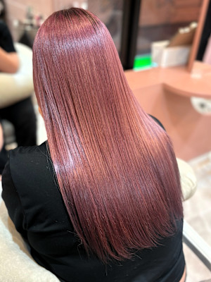 ピンクラベンダー ストレート ロング 艶髪 髪質改善 美髪