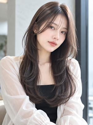韓国風レイヤーカット×暗髪アッシュ艶髪ロング