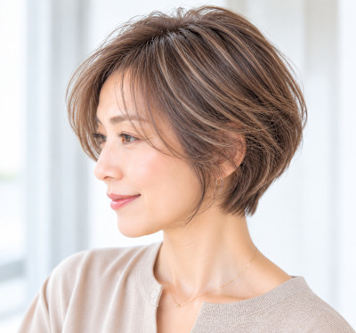 白髪を自然にぼかす大人ショートボブ