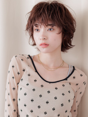 抜け感マレットヘアハッシュウルフパーマくびれボブ20代30代