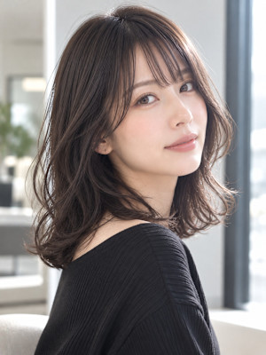 30代大人女性｜暗髪×前髪ありミディアムパーマ