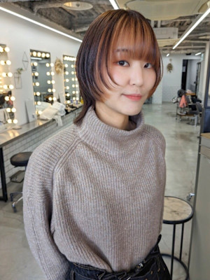 名古屋栄美容室　インナーカラーオレンジ/フェイスフレーミング