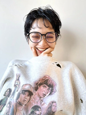 名古屋栄美容室　黒髪パーマ×モテ♪オン眉ショート