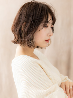 デザインカラーハイライトアンニュイヘアくびれボブ20代30代