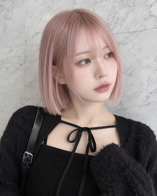 ホワイトピンクピンクベージュハイトーンピンクボブヘア成増