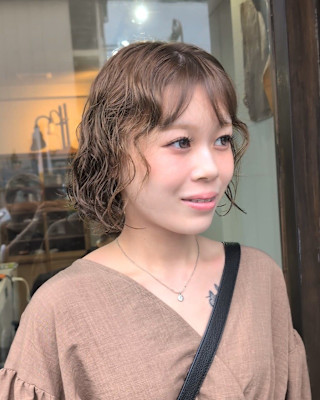 くりっと可愛いボブパーマ×ミルクーベージュ/20代30代[石