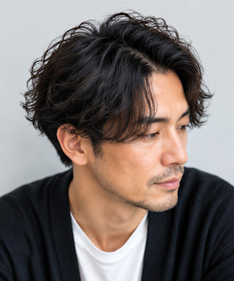 無造作パーマの大人メンズショート