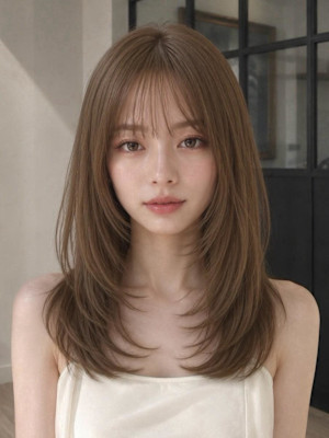 シャギーレイヤー前髪ありミディアムヘアゆるめパーマ前髪あり◎