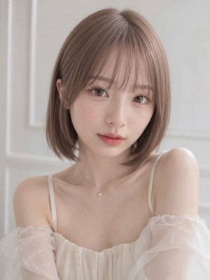 くびれボブ前髪ありゆるめパーマ外ハネボブシースルーぱっつん☆