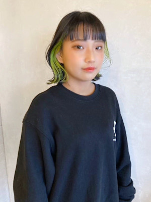 名古屋栄美容室 インナーカラーネオングリーン/ライムイエロー