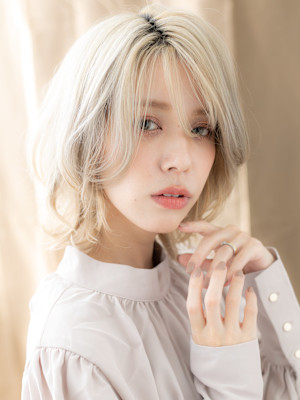 ダブルカラー小顔ハッシュウルフカットマレットヘア10代20代