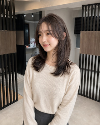 黒髪ミディアム顔まわりレイヤーナチュラル上品ヘアスタイル