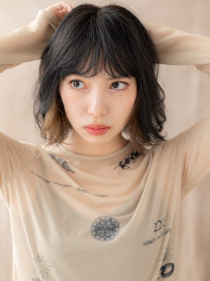 デザインカラーアンニュイヘアゆるふわボブパーマ10代20代