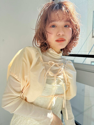 名古屋栄美容室 ハイトーンオレンジベージュ×顔まわりレイヤー