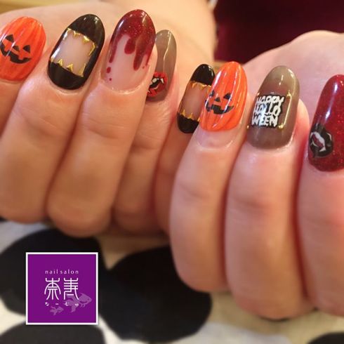 可愛いとちょっと怖いがコラボした秋色ハロウィンネイル
