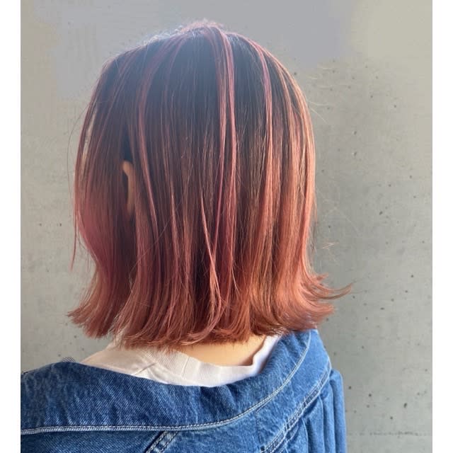 +ONE【プラスワン】のスタイル紹介。【＋ONE 自由が丘】バレイヤージュアプリコットピンクBOB