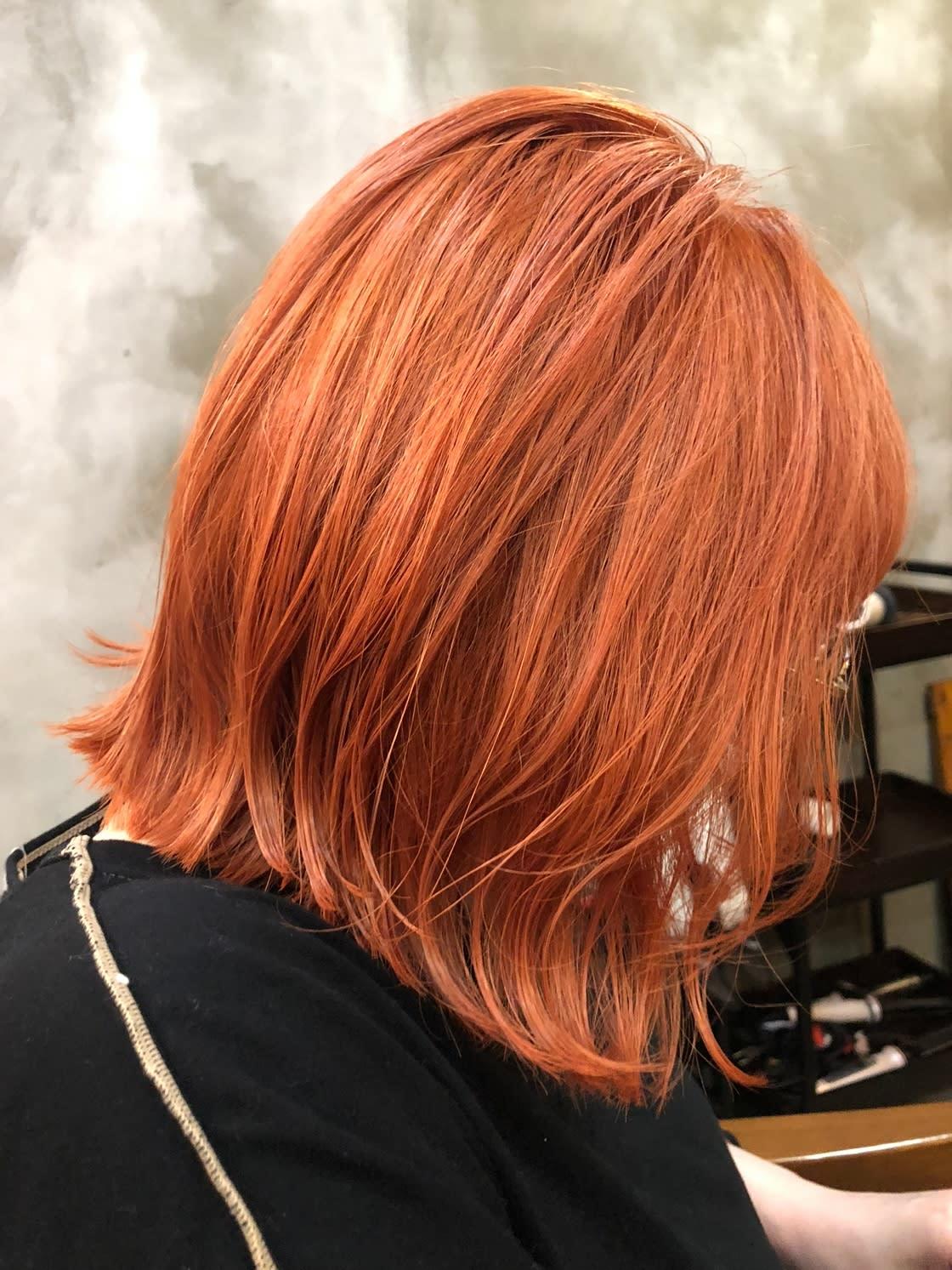 enne  hair&organic【エンネ ヘアーアンドオーガニック】のスタイル紹介。ブリーチカラー/オレンジミディアムボブ